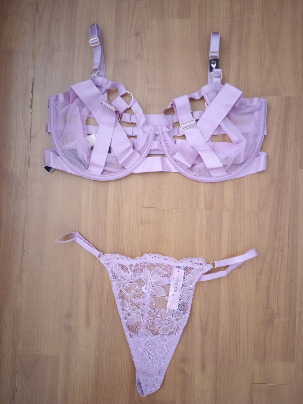 New Victoria's Secret Lilac Strappy Lace Bra & Thong Set